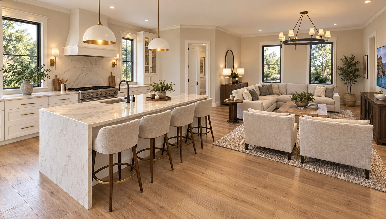 Casita interior design with kitchen and living area
