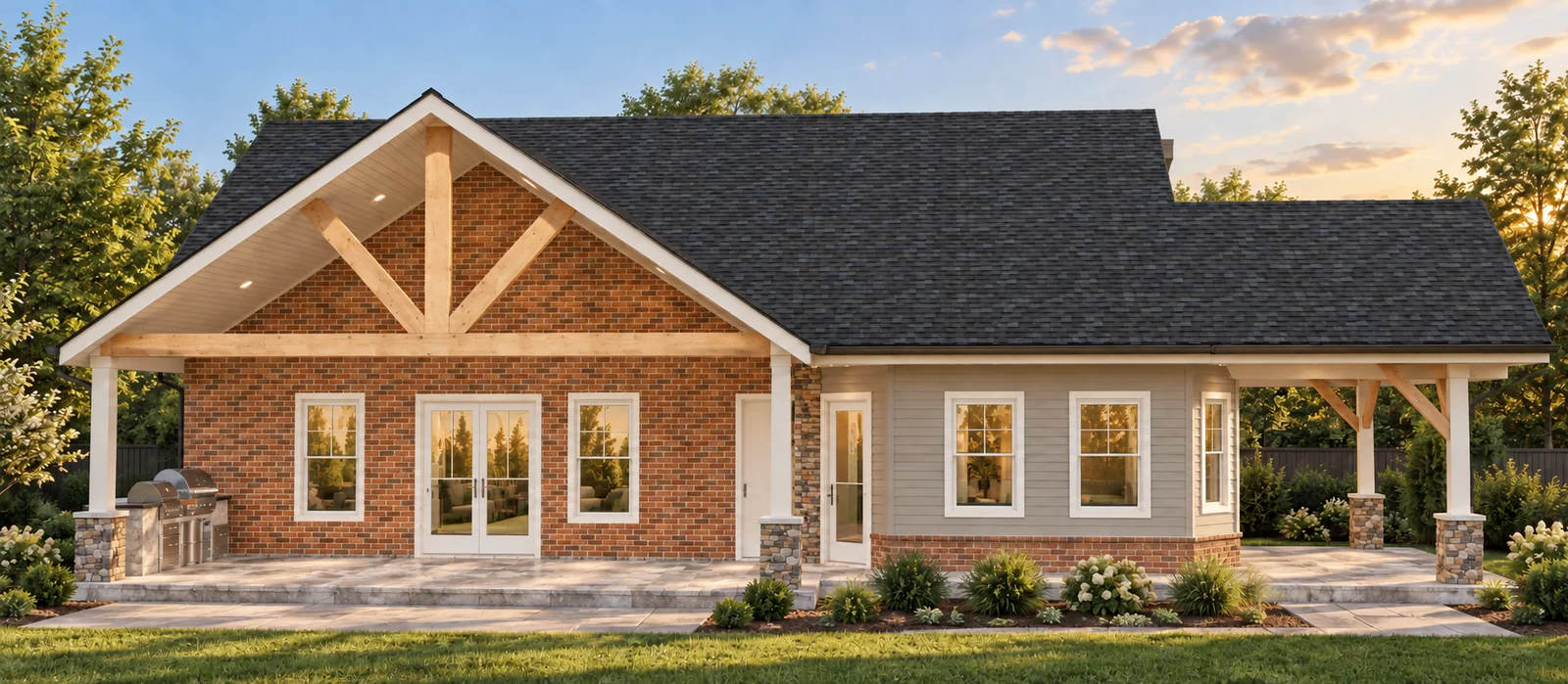 Casita front design with an open gable